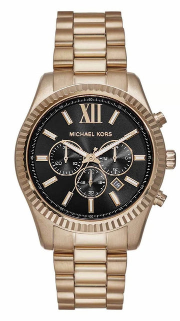  Shop Authentic Michael Kors Lexington Chronograph Black Dial Gold Steel Strap Watch for Men - MK9155 - Luxxuri