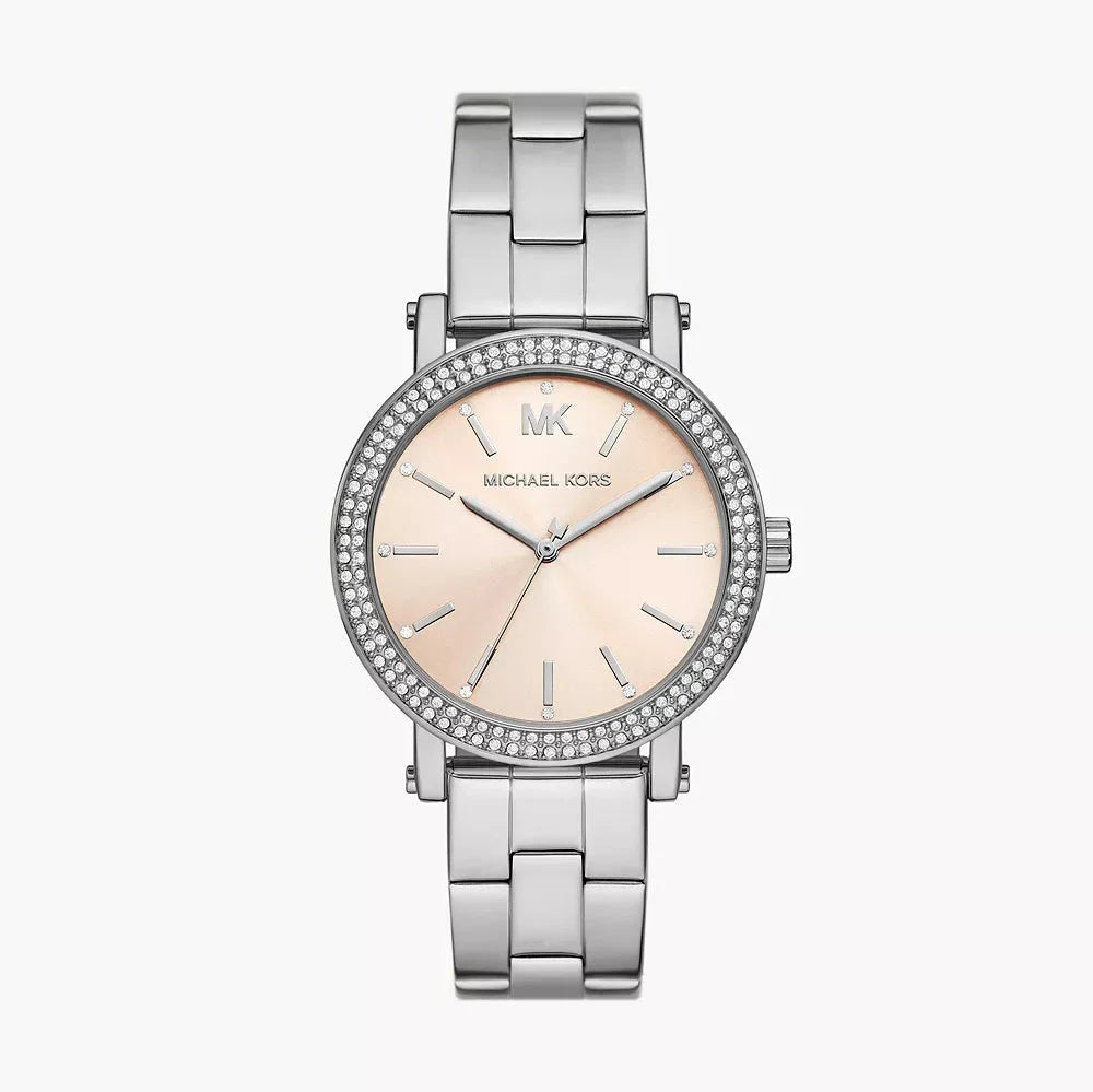  Shop Authentic Michael Kors Corey Three Hand Pink Dial Silver Steel Strap Watch for Women - MKO1050 - Luxxuri