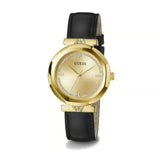  Shop Authentic Guess Rumour Quartz Gold Dial Black Leather Strap Watch For Women - GW0689L2 - Luxxuri