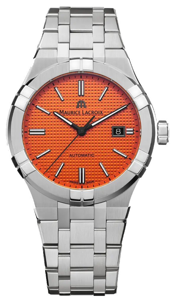 Maurice Lacroix Aikon Limited Edition Automatic Date Orange Dial Silver Steel Strap Watch For Men - AI6008-SS00F-530-1