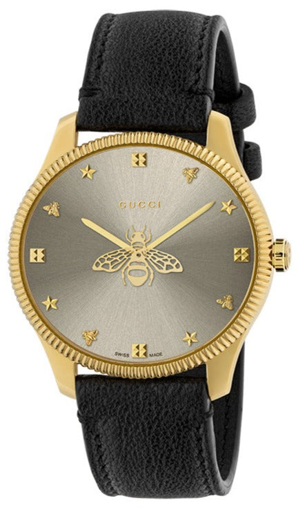  Shop Authentic Gucci G Timeless Quartz Silver Dial Black Leather Strap Watch For Women - YA1264181 - Luxxuri