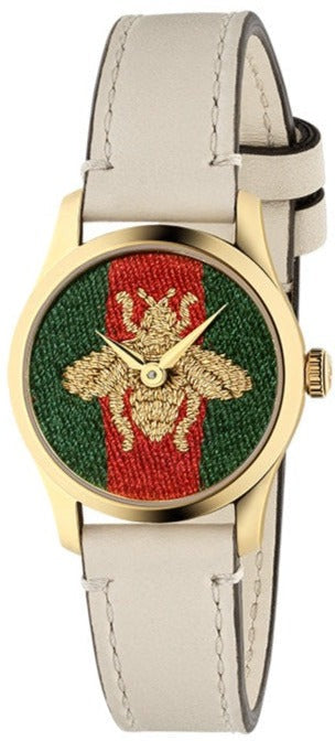  Shop Authentic Gucci G Timeless Quartz Red & Green Dial Beige Leather Strap Watch For Women - YA1265009 - Luxxuri