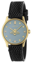  Shop Authentic Gucci G Timeless Quartz Blue Dial Black Leather Strap Watch For Men - YA1265018 - Luxxuri