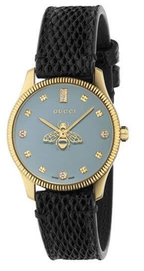  Shop Authentic Gucci G Timeless Quartz Blue Dial Black Leather Strap Watch For Men - YA1265018 - Luxxuri