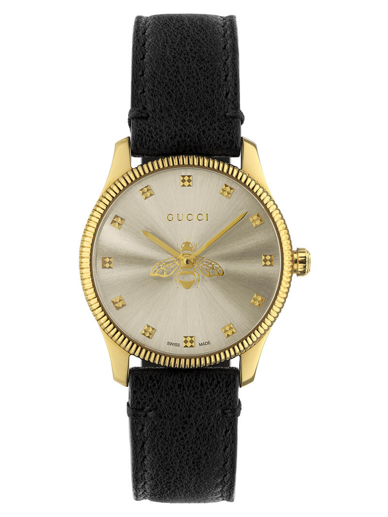  Shop Authentic Gucci G Timeless Quartz Silver Dial Black Leather Strap Watch For Women - YA1265023 - Luxxuri