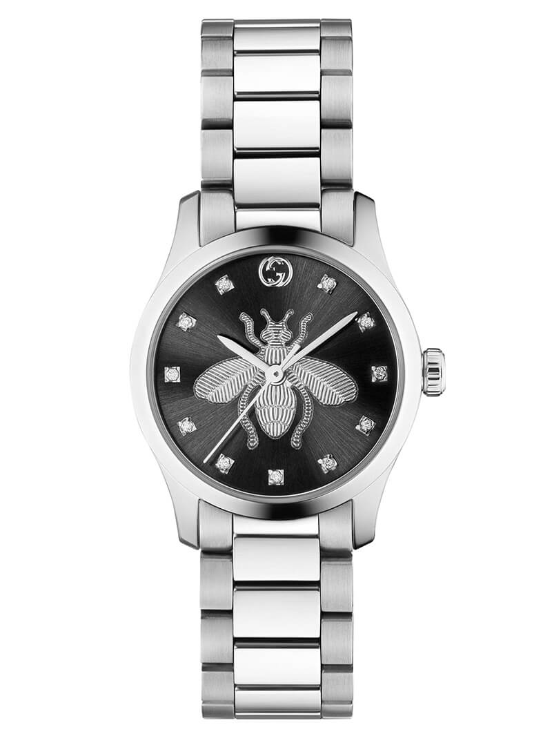  Shop Authentic Gucci G Timeless Quartz Diamonds Black Dial Silver Steel Strap Watch For Women - YA1265024 - Luxxuri