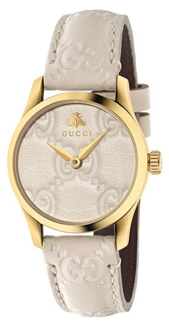  Shop Authentic Gucci G Timeless Quartz White Dial White Leather Strap Watch For Women - YA126580A - Luxxuri