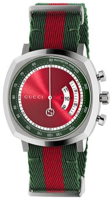  Shop Authentic Gucci Grip Quartz Chronograph Red Dial Two Tone NATO Strap Watch for Men - YA157304 - Luxxuri