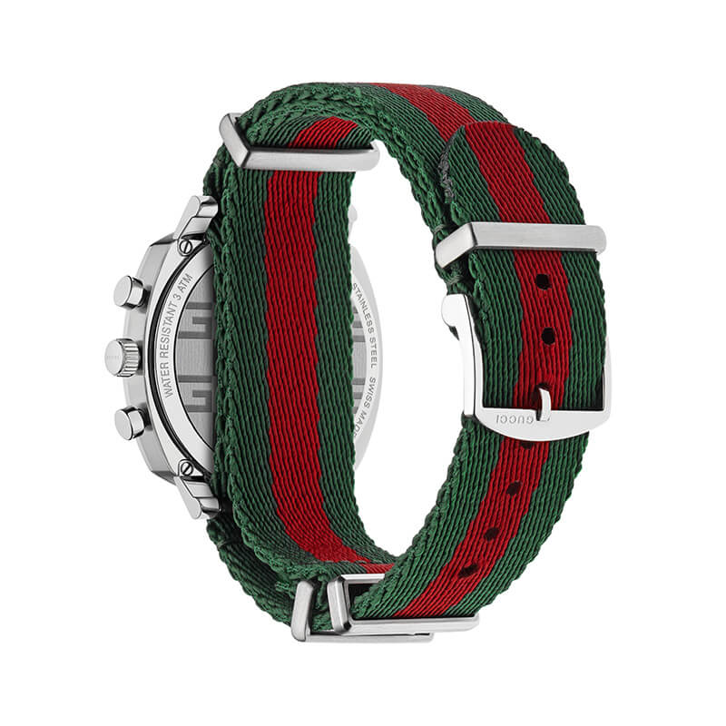  Shop Authentic Gucci Grip Quartz Chronograph Red Dial Two Tone NATO Strap Watch for Men - YA157304 - Luxxuri
