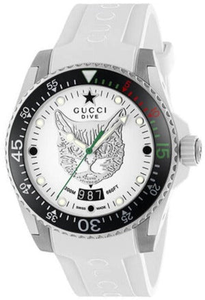  Shop Authentic Gucci Dive Tiger White Dial White Rubber Strap Watch For Men - YA136329 - Luxxuri