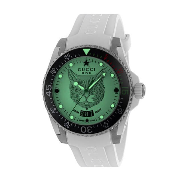  Shop Authentic Gucci Dive Tiger White Dial White Rubber Strap Watch For Men - YA136329 - Luxxuri