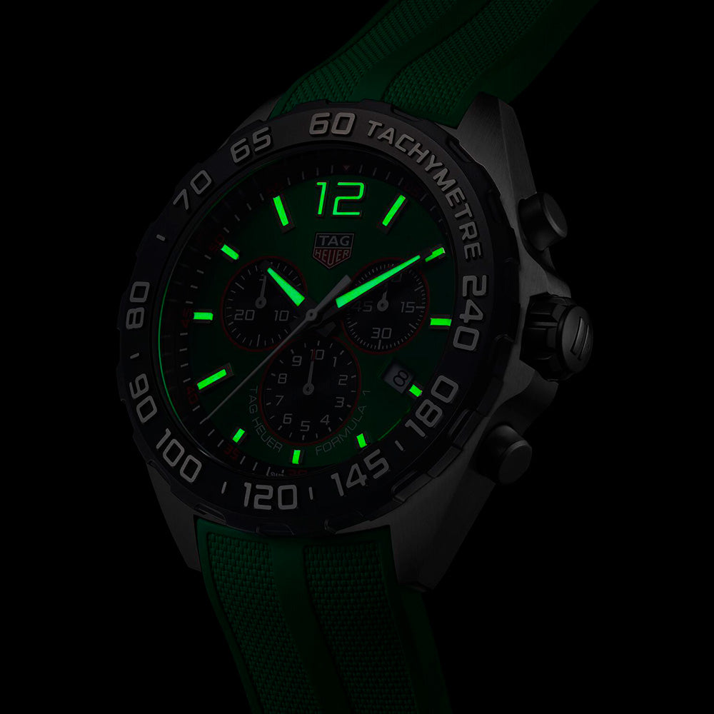  Shop Authentic Tag Heuer Formula 1 Chronograph Green Dial Green Rubber Strap Watch for Men - CAZ101AP.FT8056 - Luxxuri