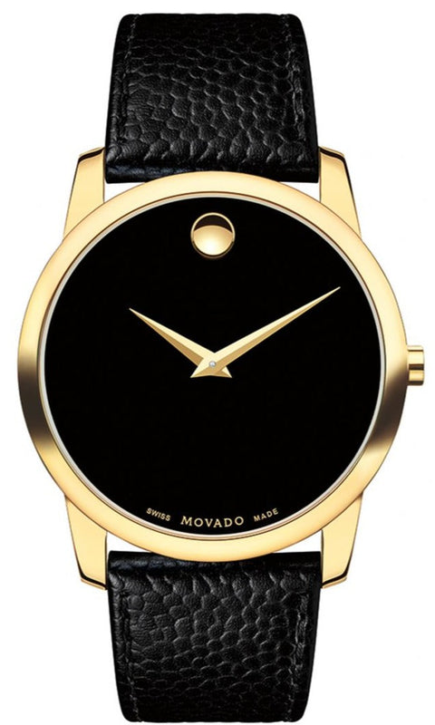  Shop Authentic Movado Museum Black Dial Black Leather Strap Watch For Men - 0607014 - Luxxuri