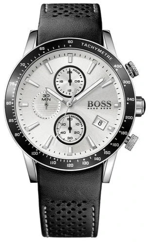  Shop Authentic Hugo Boss Rafale Chronograph Quartz Silver Dial Black Leather Strap Watch For Men - 1513403 - Luxxuri