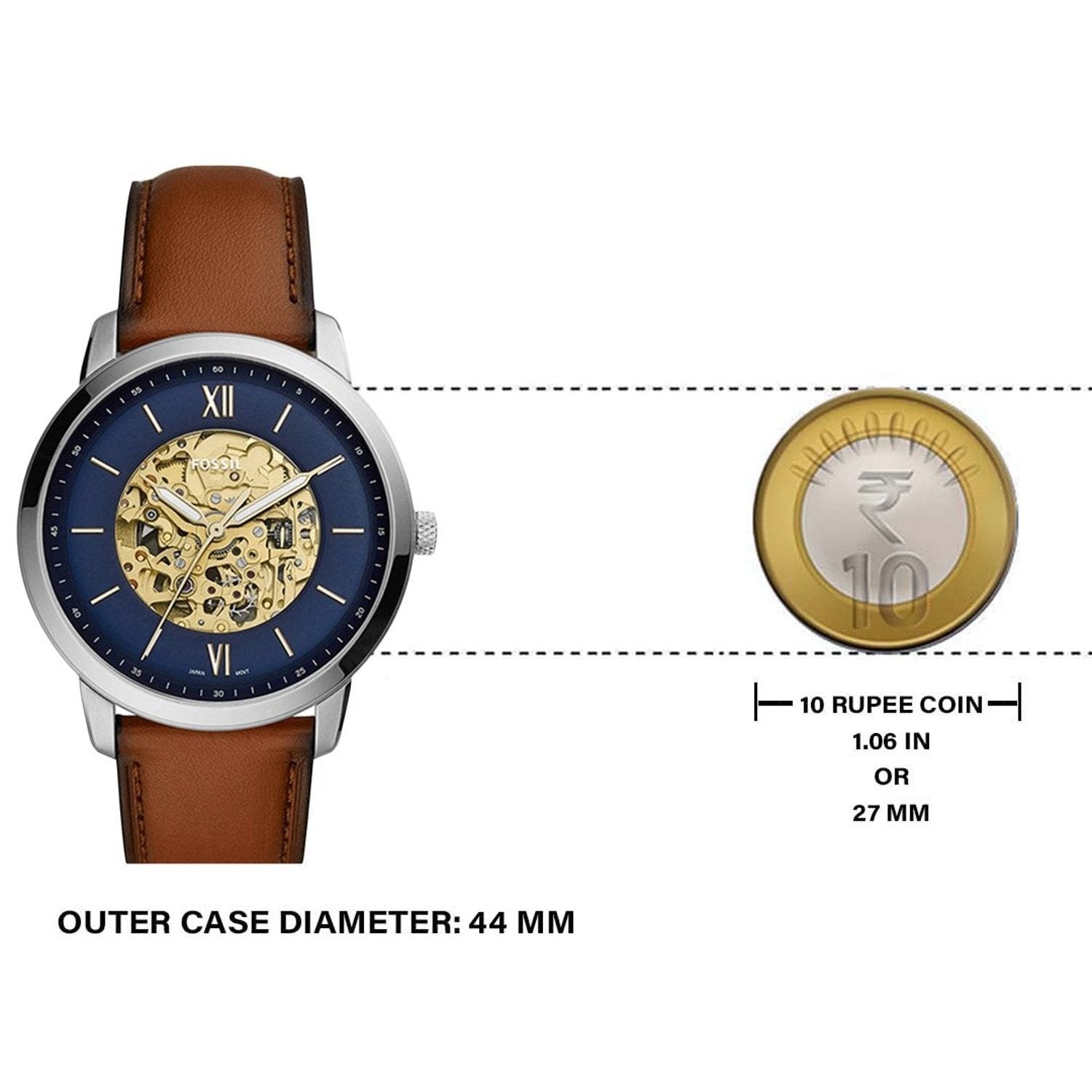  Shop Authentic Fossil Neutra Automatic Luggage Skeleton Blue Dial Brown Leather Strap Watch for Men - ME3160 - Luxxuri