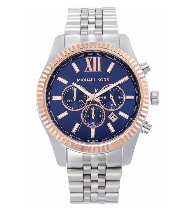  Shop Authentic Michael Kors Lexington Chronograph Blue Dial Silver Steel Strap Watch For Men - MK8689 - Luxxuri