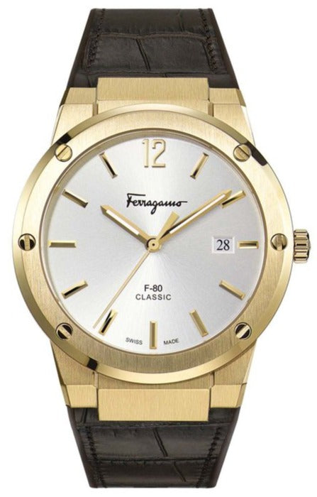  Shop Authentic Salvatore Ferragamo F-80 Classic Silver Dial Brown Leather Strap Watch for Men - SFDT00419 - Luxxuri