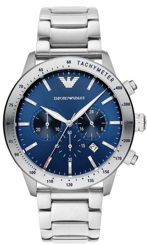  Shop Authentic Emporio Armani Mario Chronograph Blue Dial Silver Steel Strap Watch For Men - AR11306 - Luxxuri
