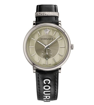  Shop Authentic Versace V-Circle Black Manifesto Courage Quartz Silver Dial Black Leather Strap Watch for Men - VBQ080017 - Luxxuri