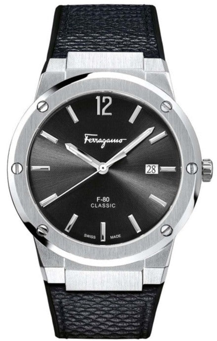 Shop Authentic Salvatore Ferragamo F-80 Classic Black Dial Black Leather Strap Watch for Men - SFDT00619 - Luxxuri