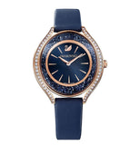  Shop Authentic Swarovski Crystalline Aura Blue Dial Blue Leather Strap Watch for Women - 5519447 - Luxxuri