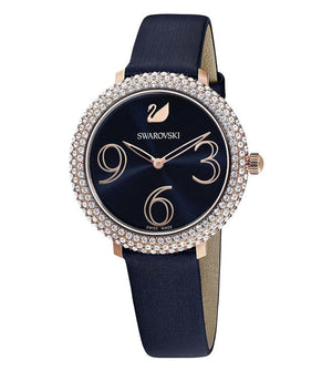  Shop Authentic Swarovski Crystal Frost Blue Dial Blue Leather Strap Watch for Women - 5484061 - Luxxuri