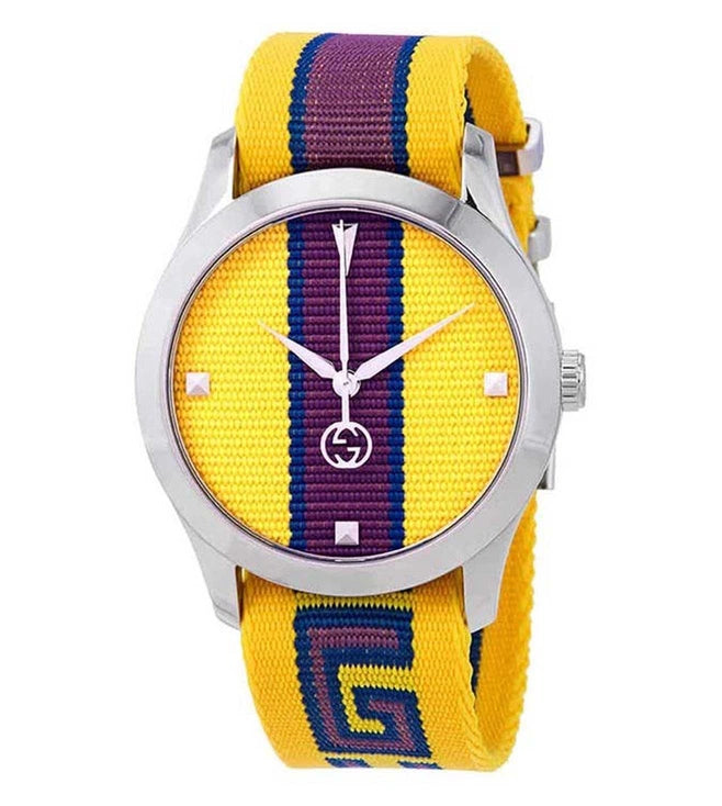  Shop Authentic Gucci G Timeless Quartz Yellow & Purple Dial Yellow & Purple NATO Strap Watch For Men - YA1264069 - Luxxuri