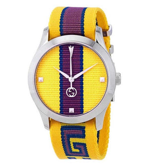  Shop Authentic Gucci G Timeless Quartz Yellow & Purple Dial Yellow & Purple NATO Strap Watch For Men - YA1264069 - Luxxuri
