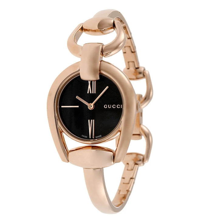  Shop Authentic Gucci Horsebit Collection Black Dial Rose Gold Steel Strap Watch For Women - YA139507 - Luxxuri