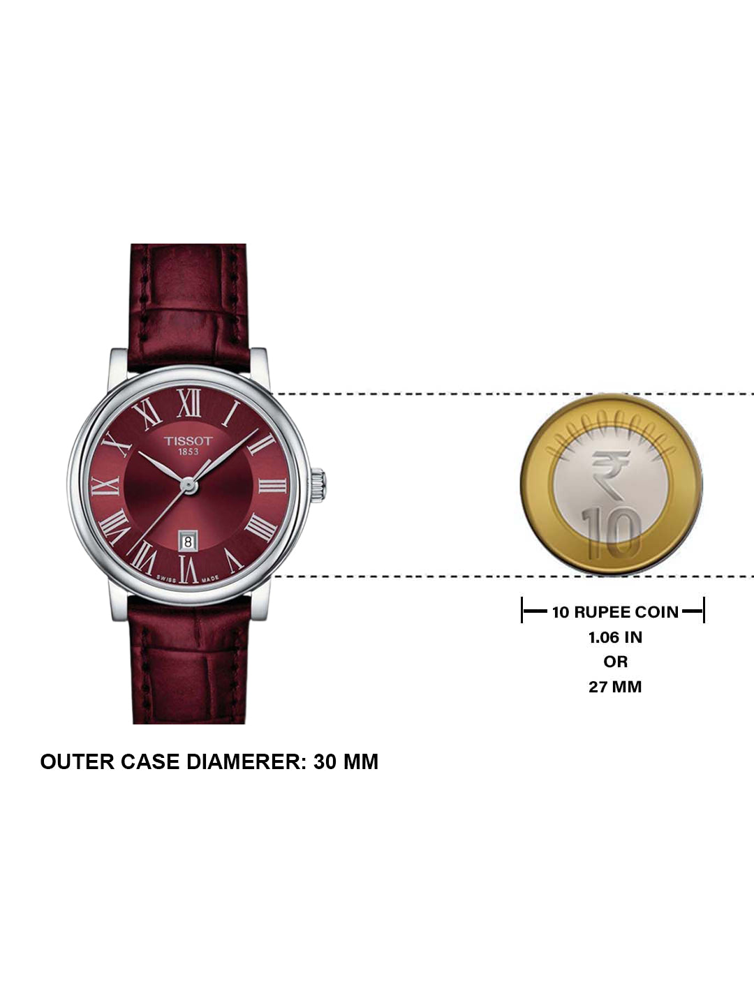  Shop Authentic Tissot Carson Premium Lady Maroon Dial Maroon Leather Strap Watch For Women - T122.210.16.373.00 - Luxxuri