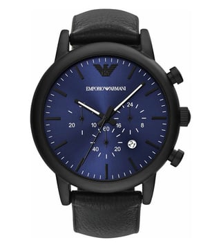  Shop Authentic Emporio Armani Luigi Analog Blue Dial Black Leather Strap Watch For Men - AR11351 - Luxxuri