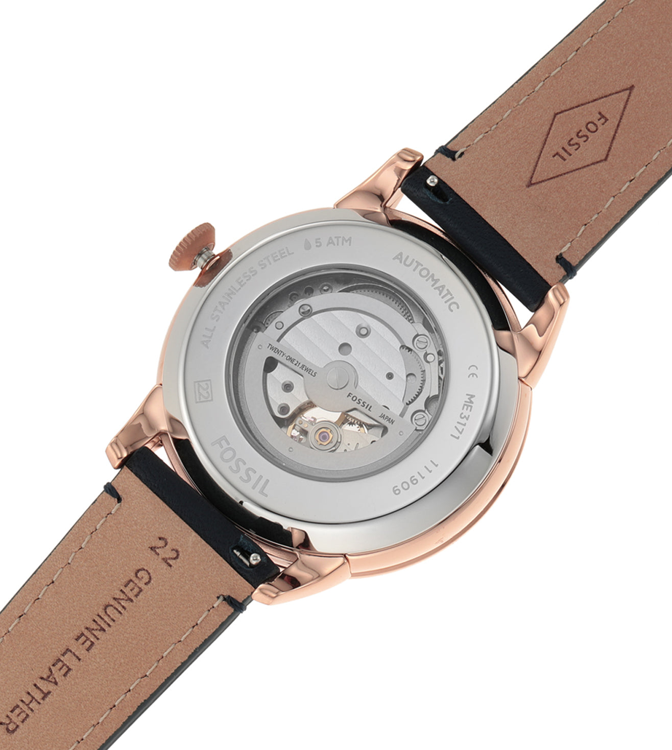  Shop Authentic Fossil Townsman Automatic White Dial Navy Blue Leather Strap Watch for Men - ME3171 - Luxxuri