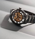  Shop Authentic Fossil Townsman Automatic Skeleton Black Dial Black Steel Strap Watch for Men - ME3197 - Luxxuri