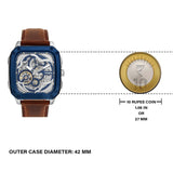  Shop Authentic Fossil Inscription Automatic Skeleton Blue Dial Brown Leather Strap Watch for Men - BQ2571 - Luxxuri