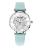  Shop Authentic Emporio Armani Gianni T Bar Analog Crystals Silver Dial Blue Leather Strap Watch For Women - AR11443 - Luxxuri
