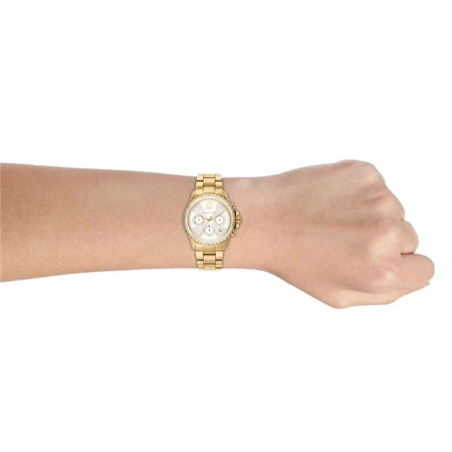  Shop Authentic Michael Kors Everest Chronograph White Dial Gold Steel Strap Watch For Women - MK7212 - Luxxuri