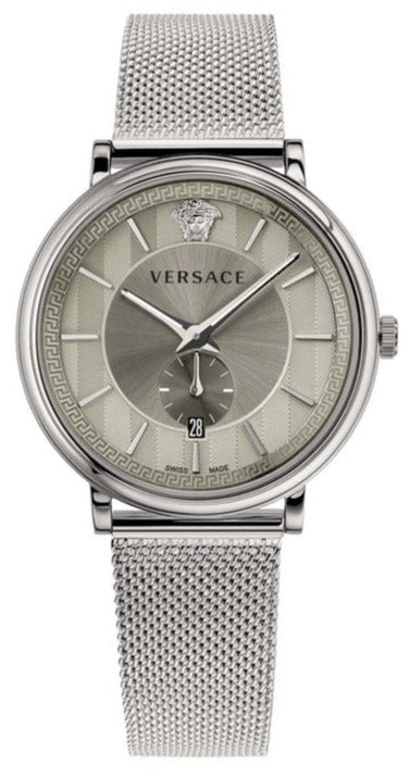  Shop Authentic Versace V-Circle Silver Dial Silver Mesh Bracelet Watch for Men - VBQ060017 - Luxxuri