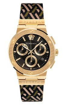  Shop Authentic Versace Greca Chronograph Black Dial Brown Leather Strap Watch For Men - VEZ900621 - Luxxuri
