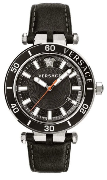  Shop Authentic Versace Greca Sport Quartz Black Dial Black Leather Strap Watch For Men - VEZ300221 - Luxxuri