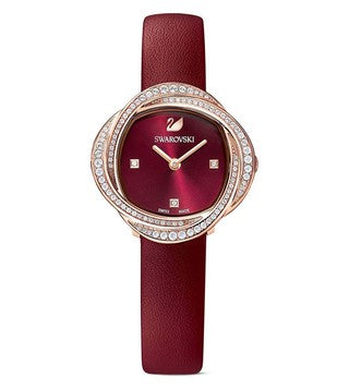  Shop Authentic Swarovski Crystal Flower Red Dial Red Leather Strap Watch for Women - 5552780 - Luxxuri