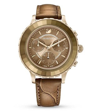  Shop Authentic Swarovski Octea Lux Chrono Brown Gold Dial Brown Leather Strap Watch for Women - 5632260 - Luxxuri