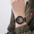  Shop Authentic Guess Matrix Multifunction Gold Dial Black Rubber Strap Watch For Men - GW0423G2 - Luxxuri