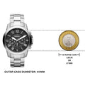 Fossil Grant Chronograph Black Dial Silver Steel Strap Watch for Men - FS4736
