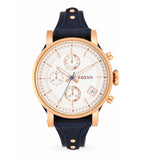  Shop Authentic Fossil Original Boyfriend Chronograph White Dial Navy Blue Leather Strap Watch for Women - ES3838 - Luxxuri