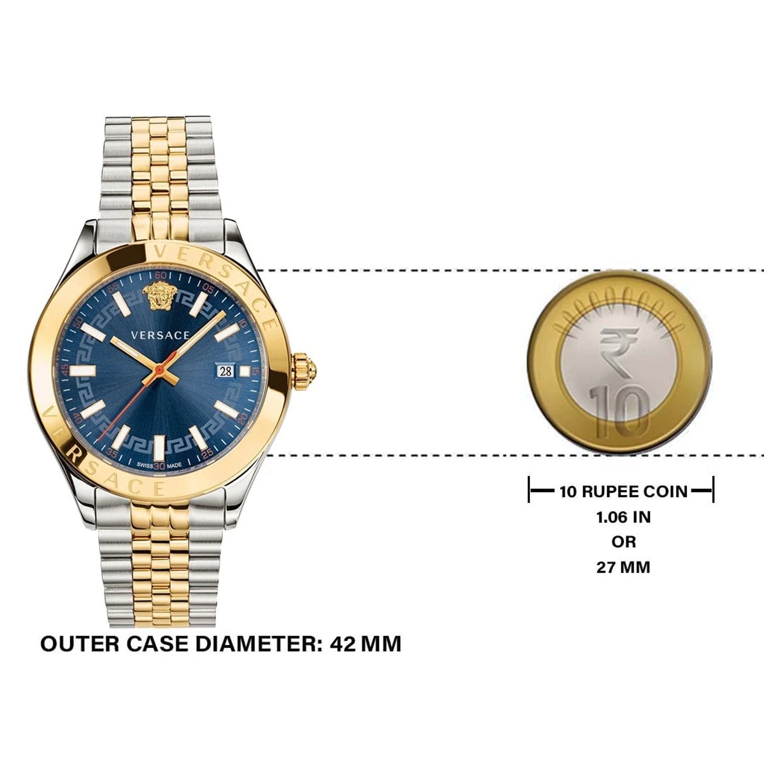 Versace Hellenyium Quartz Blue Dial Two Tone Steel Strap Watch for Men - VEVK00520