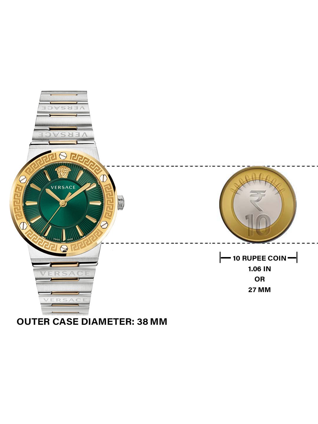 Versace Greca Green Dial Silver Steel Strap Watch for Women - VEVH00720