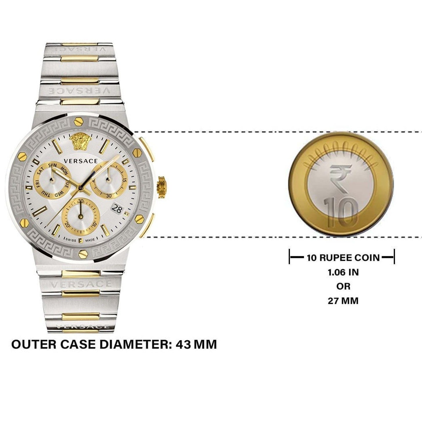  Shop Authentic Versace Greca Chronograph White Dial Two Tone Steel Strap Watch For Men - VEZ900321 - Luxxuri