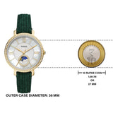  Shop Authentic Fossil Jacqueline Multifunction Moonphase Mother of Pearl White Dial Green Leather Strap Watch for Women - ES5244 - Luxxuri