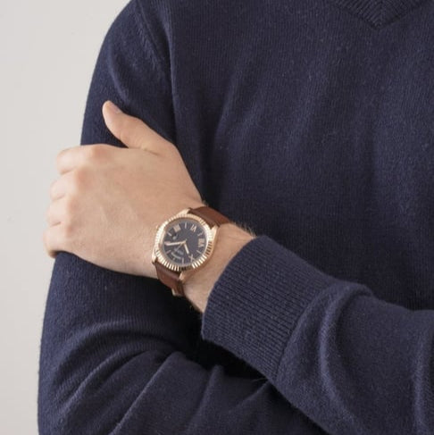  Shop Authentic Guess Connoisseur Blue Dial Brown Leather Strap Watch For Men - GW0353G2 - Luxxuri