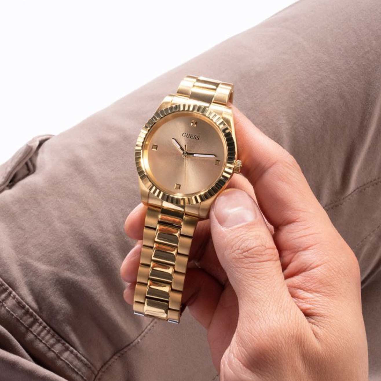  Shop Authentic Guess Connoisseur Analog Gold Dial Gold Steel Strap Watch For Men - GW0542G2 - Luxxuri